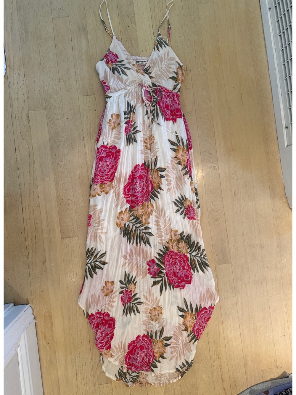 Billabong White Maxi Dress with Pink Floral Print